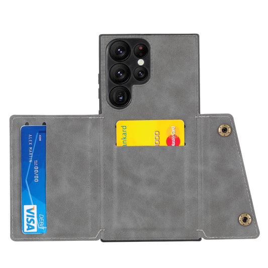 For Samsung Galaxy S24 Ultra 5G Double Buckle Card Slots Magnetic Phone Case(Grey) by buy2fix