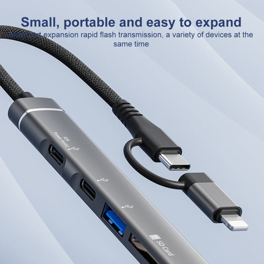 5 in 1 USB-C / Type-C+8 Pin to USB-C / Type-C + USB + SD & TF Card Reader by buy2fix