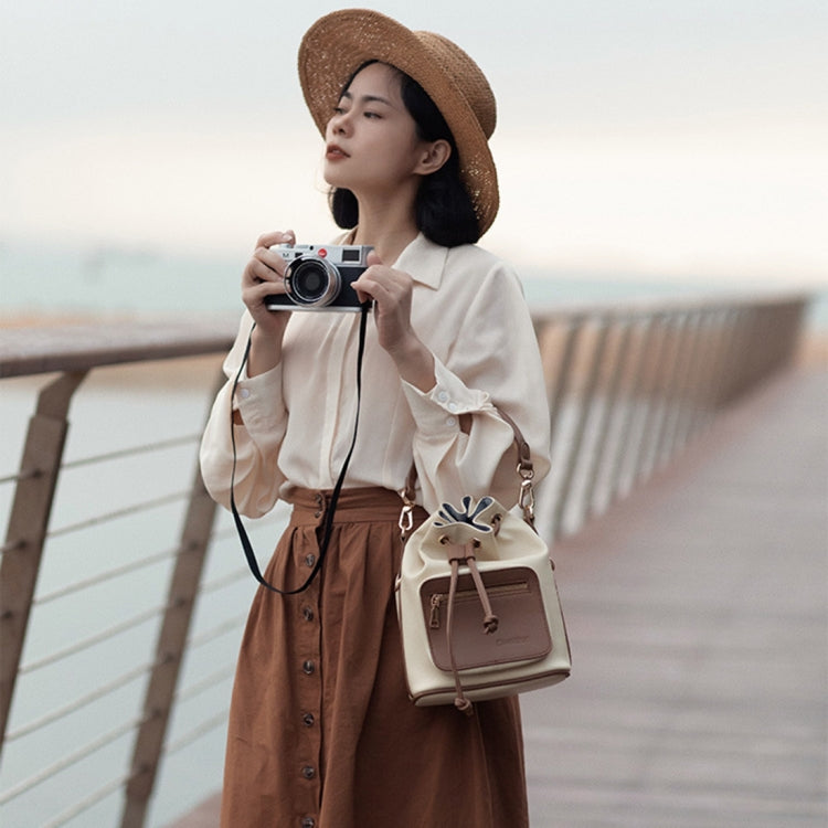 Cwatcun D82 Bundle Drawstring Lens Bag PU Crossbody Camera Bag(Beige) by Cwatcun