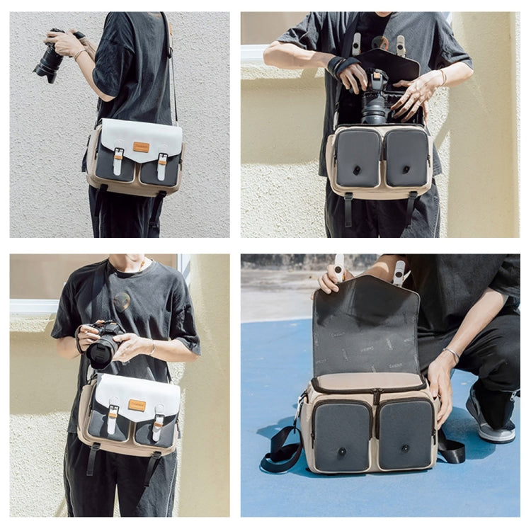 Cwatcun D99 Contrast Color Single Shoulder Camera Bag Outdoor Camera Bag Professional Crossbody Handbag, Size:25.5 x 10.5 x 18cm Medium(Khaki Black) by Cwatcun