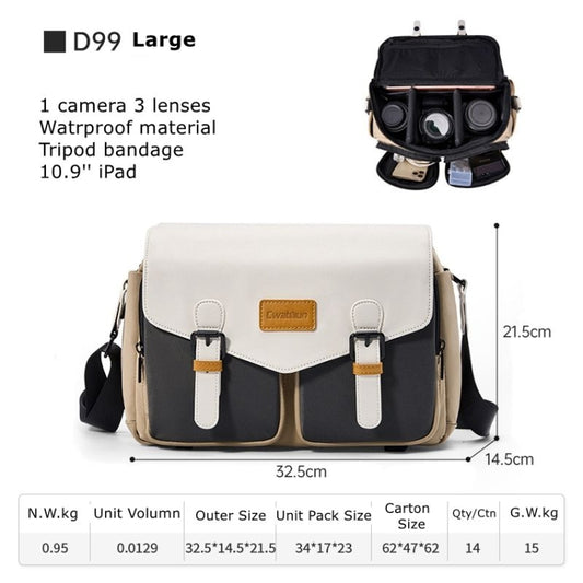 Cwatcun D99 Contrast Color Single Shoulder Camera Bag Outdoor Camera Bag Professional Crossbody Handbag, Size:32.5 x 14.5 x 21.5cm Large(Khaki Black) by Cwatcun