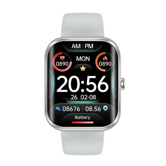 AK58 1.96 inch Screen Bluetooth Smart Watch, Silicone Band, Support Health Monitoring & 100+ Sports Modes(Silver) by buy2fix