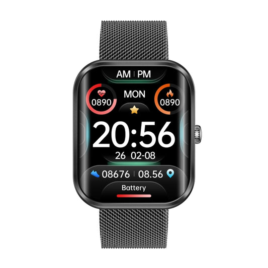 AK58 1.96 inch Screen Bluetooth Smart Watch, Steel Band, Support Health Monitoring & 100+ Sports Modes(Black) by buy2fix