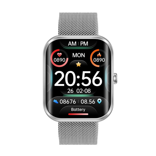 AK58 1.96 inch Screen Bluetooth Smart Watch, Steel Band, Support Health Monitoring & 100+ Sports Modes(Silver) by buy2fix