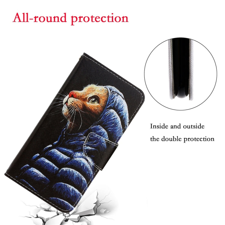 For Xiaomi Redmi 9A 3D Colored Drawing Horizontal Flip PU Leather Case with Holder & Card Slots & Wallet(Down Jacket Cat) by buy2fix