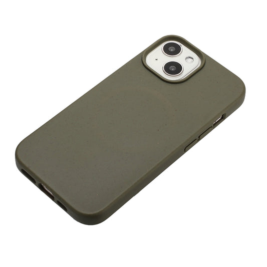 For iPhone 14 Plus Wheat MagSafe Magnetic Straw Material + TPU Phone Case(Army Green) by buy2fix