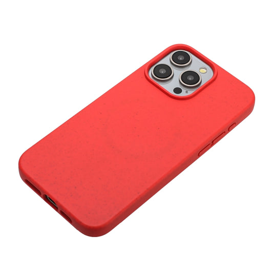 For iPhone 14 Pro Wheat MagSafe Magnetic Straw Material + TPU Phone Case(Red) by buy2fix