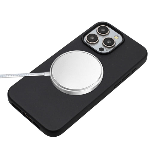 For iPhone 15 Pro Max Wheat MagSafe Magnetic Straw Material + TPU Phone Case with Lanyard(Black) by buy2fix