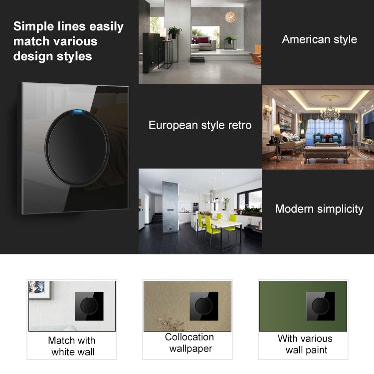 86mm Round LED Tempered Glass Switch Panel, Black Round Glass, Style:TV Socket by buy2fix
