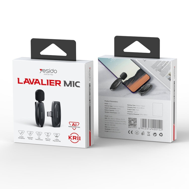 YESIDO KR11 Low-latency Wireless Lavalier Microphone with Type-C Receiver(Black) by Yesido