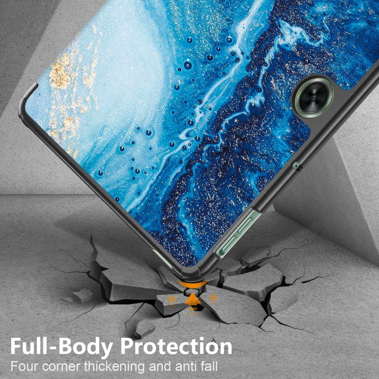 For OnePlus Pad Go / OPPO Pad Air2 / Neo Custer Painted 3-fold Holder Smart Leather Tablet Case(Waves) by buy2fix
