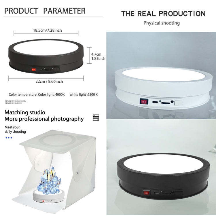 22cm Colorful LED Light Electric Rotating Display Stand Turntable, Style:Battery Charging(White) by buy2fix