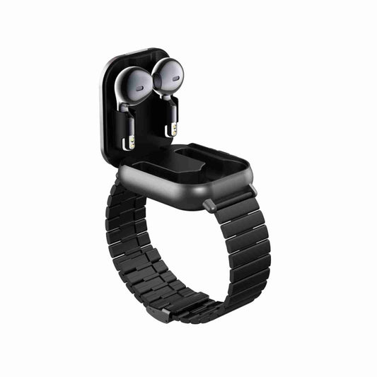 D8 2.01 inch 2 in 1 Bluetooth Earphone Steel Band Smart Watch, Support Health Monitoring / NFC(Black) by buy2fix