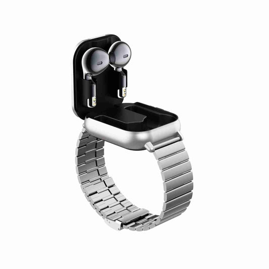 D8 2.01 inch 2 in 1 Bluetooth Earphone Steel Band Smart Watch, Support Health Monitoring / NFC(Silver) by buy2fix