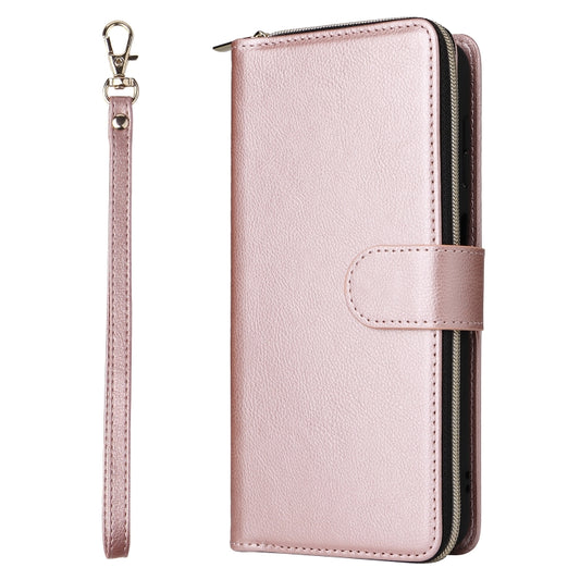 For Samsung Galaxy S23 FE 5G 9-Card Slots Zipper Wallet Bag Leather Phone Case(Rose Gold) by buy2fix