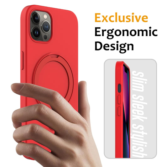 For iPhone 12 Pro Liquid Silicone MagSafe Magnetic Phone Case with Ring Holder(Red) by buy2fix