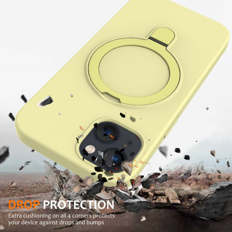 For iPhone 15 Liquid Silicone MagSafe Magnetic Phone Case with Ring Holder(Yellow) by buy2fix