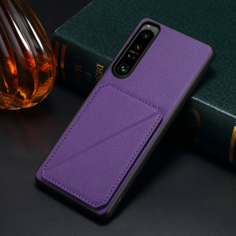 For Sony Xperia 5 IV Denior Imitation Calf Leather Back Phone Case with Holder(Purple) by Denior