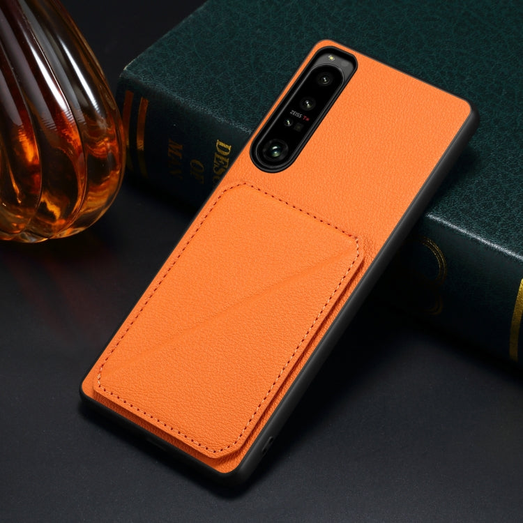 For Sony Xperia 5 IV Denior Imitation Calf Leather Back Phone Case with Holder(Orange) by Denior