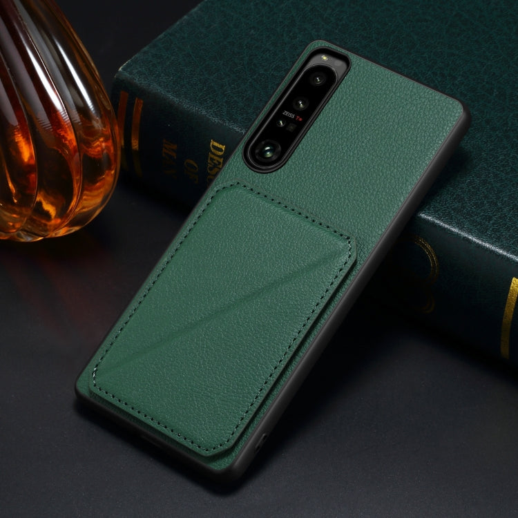 For Sony Xperia 10 V Denior Imitation Calf Leather Back Phone Case with Holder(Green) by Denior