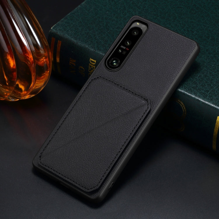 For Sony Xperia 10 V Denior Imitation Calf Leather Back Phone Case with Holder(Black) by Denior
