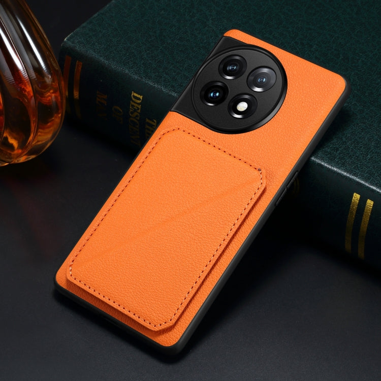 For OnePlus Ace 2 / 11R 5G Denior Imitation Calf Leather Back Phone Case with Holder(Orange) by Denior