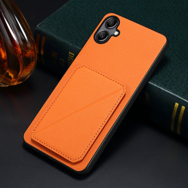 For Samsung Galaxy S24+ 5G Denior Imitation Calf Leather Back Phone Case with Holder(Orange) by Denior