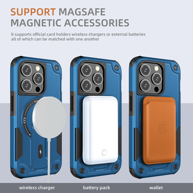For iPhone 15 Pro Armor Magsafe Holder PC Hybrid TPU Phone Case(Dark Blue) by buy2fix