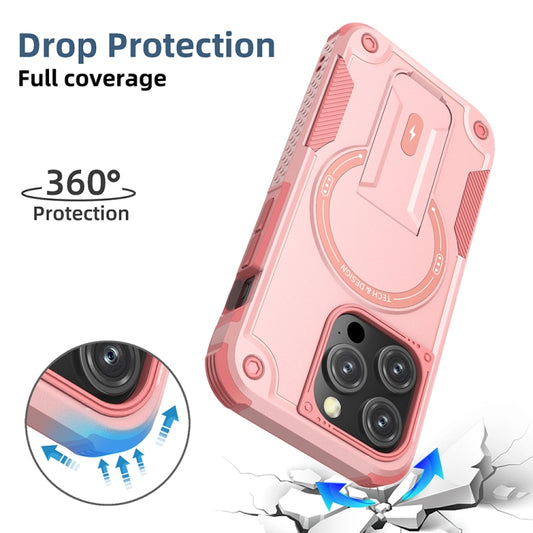For iPhone 14 Pro Max Armor Magsafe Holder PC Hybrid TPU Phone Case(Pink) by buy2fix