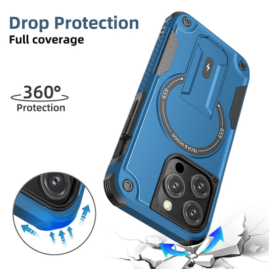 For iPhone 13 Armor Magsafe Holder PC Hybrid TPU Phone Case(Dark Blue) by buy2fix