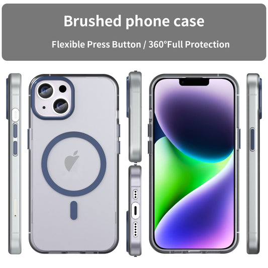 For iPhone 15 MagSafe Frosted Translucent TPU + PC Full Coverage Phone Case(Dark Blue) by buy2fix