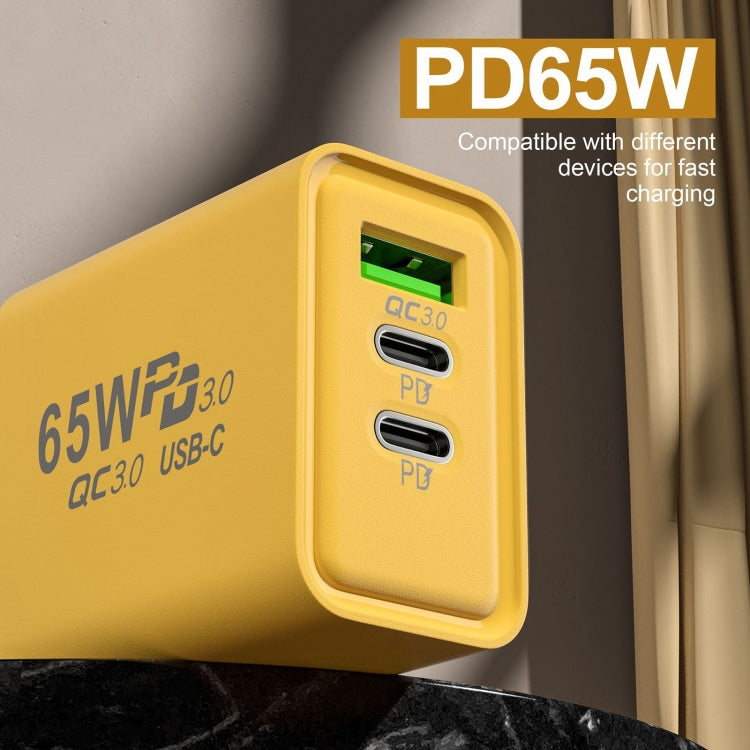 65W Gallium Nitride USB + Type-C Fast Charging Charger, Plug Type:EU Plug(Yellow) by buy2fix