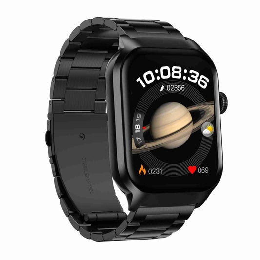 2.01 inch Three-bead Steel Strap Bluetooth Call Smart Watch Support Heart Rate Monitoring / Non-invasive Blood Sugar(Black) by buy2fix