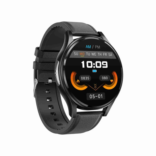 1.43 inch Leather Strap Bluetooth Call Smart Watch Support ECG / Non-invasive Blood Sugar(Black) by buy2fix
