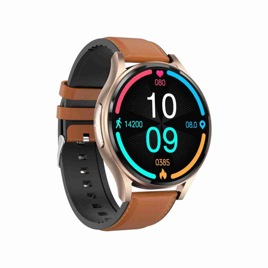 1.43 inch Leather Strap Bluetooth Call Smart Watch Support ECG / Non-invasive Blood Sugar(Brown) by buy2fix