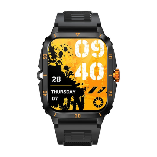 KT71 1.96 inch HD Square Screen Rugged Smart Watch Supports Bluetooth Calls/Sleep Monitoring/Blood Oxygen Monitoring(Black + Gold) by buy2fix