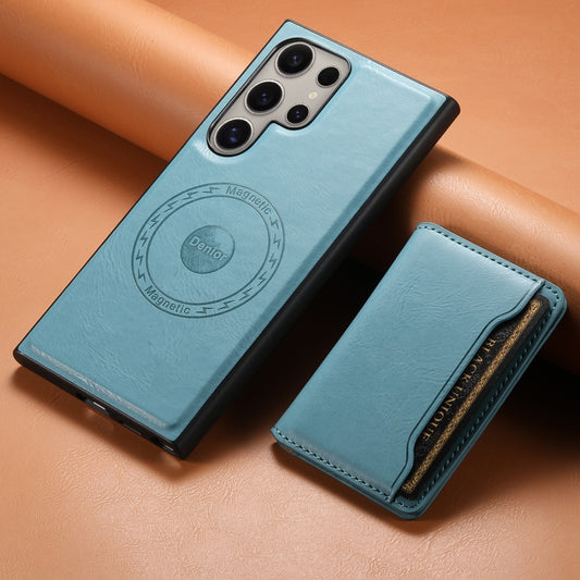 For Samsung Galaxy S23 Ultra 5G Denior Cowhide Texture Leather MagSafe Detachable Wallet Phone Case(Blue) by Denior