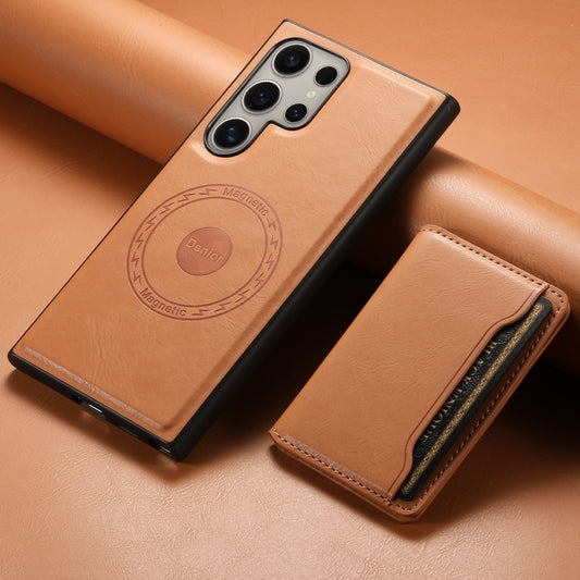 For Samsung Galaxy S24 Ultra 5G Denior Cowhide Texture Leather MagSafe Detachable Wallet Phone Case(Khaki) by Denior