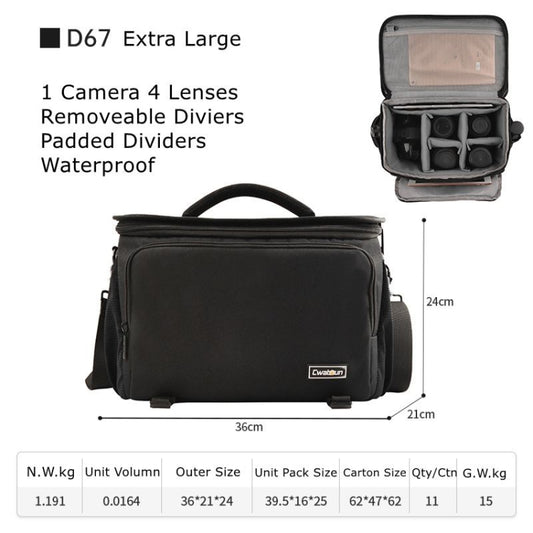 Cwatcun D67 Crossbody Camera Bag Photography Lens Shoulder Bag, Size:36 x 21 x 24cm XL(Black) by Cwatcun