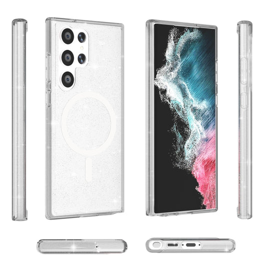 For Samsung Galaxy S24 Ultra 5G Terminator Style Glitter Powder MagSafe Magnetic Phone Case(White) by buy2fix