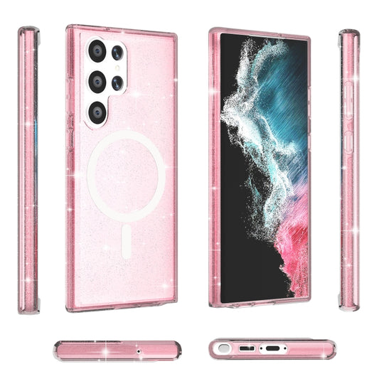 For Samsung Galaxy S24 Ultra 5G Terminator Style Glitter Powder MagSafe Magnetic Phone Case(Pink) by buy2fix