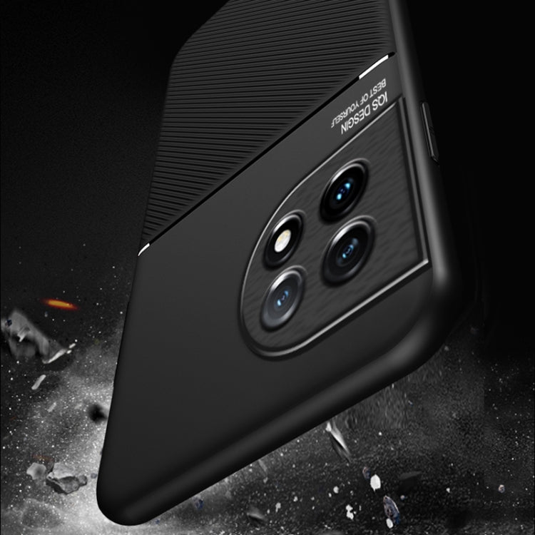 For OnePlus 11 Classic Tilt Strip Grain Magnetic PC Hybrid TPU Phone Case(Black) by buy2fix