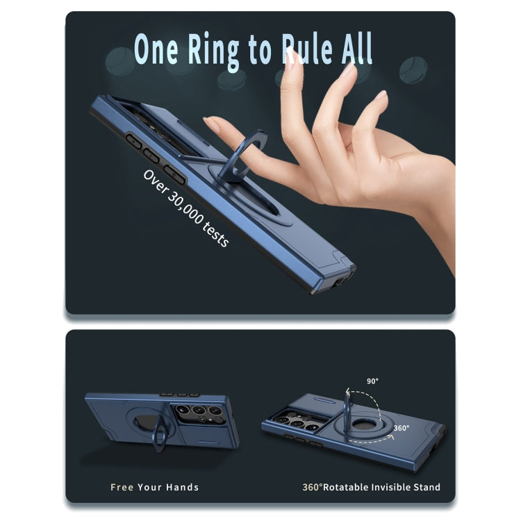 For Samsung Galaxy S23 Ultra 5G Camshield MagSafe Ring Holder Armor Phone Case(Blue) by buy2fix