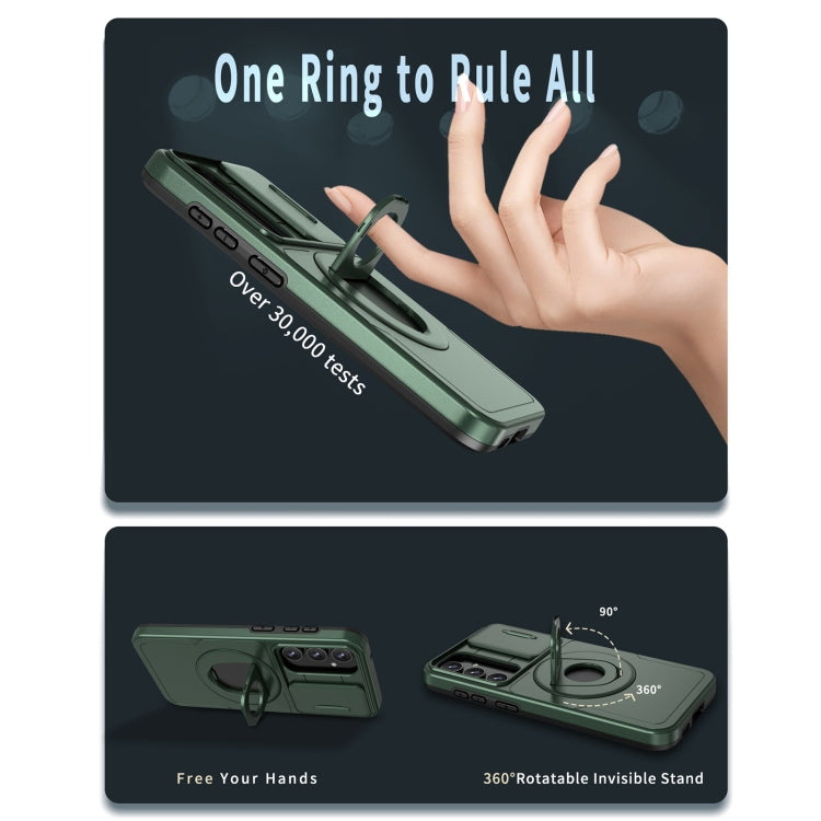 For Samsung Galaxy S22 5G Camshield MagSafe Ring Holder Armor Phone Case(Deep Green) by buy2fix