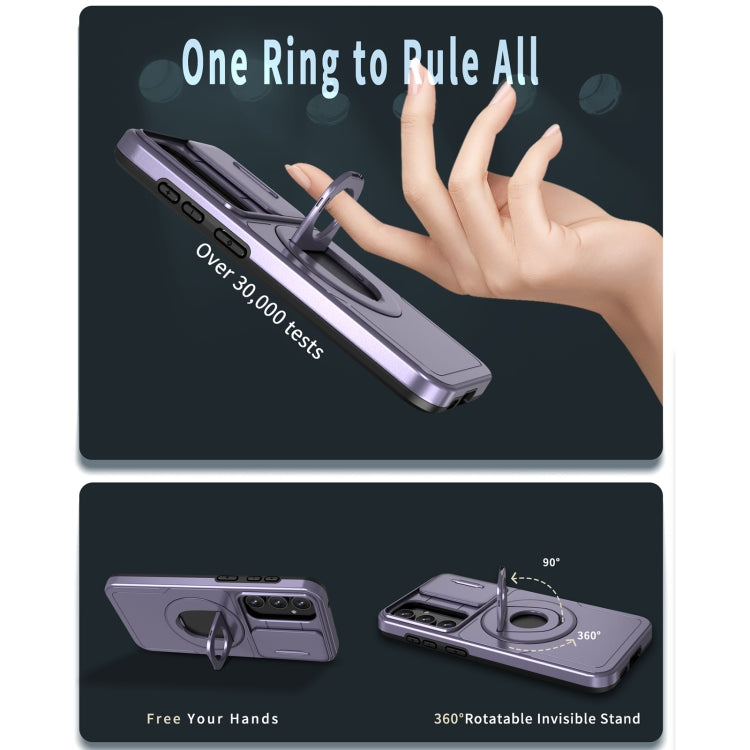 For Samsung Galaxy S22+ 5G Camshield MagSafe Ring Holder Armor Phone Case(Puple) by buy2fix