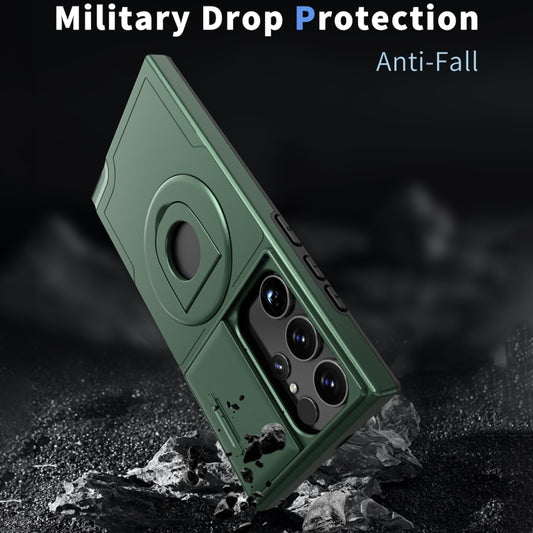 For Samsung Galaxy S22 Ultra 5G Camshield MagSafe Ring Holder Armor Phone Case(Deep Green) by buy2fix