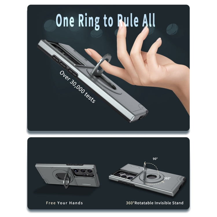 For Samsung Galaxy S22 Ultra 5G Camshield MagSafe Ring Holder Armor Phone Case(Titanium Grey) by buy2fix