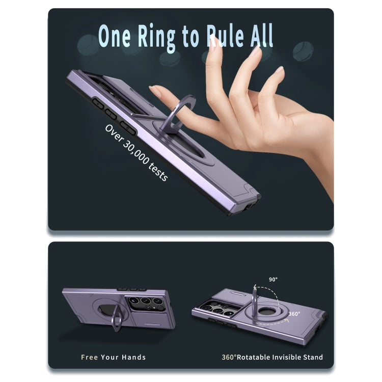 For Samsung Galaxy S22 Ultra 5G Camshield MagSafe Ring Holder Armor Phone Case(Puple) by buy2fix