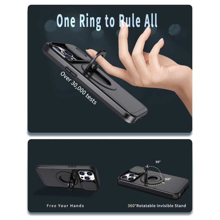 For iPhone 15 Pro Camshield MagSafe Ring Holder Armor Phone Case(Black) by buy2fix