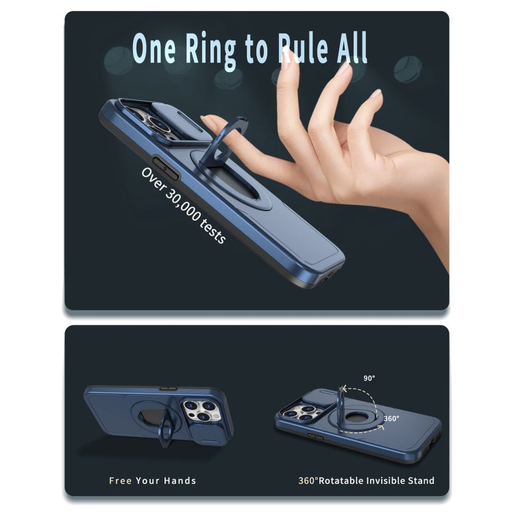 For iPhone 15 Camshield MagSafe Ring Holder Armor Phone Case(Blue) by buy2fix